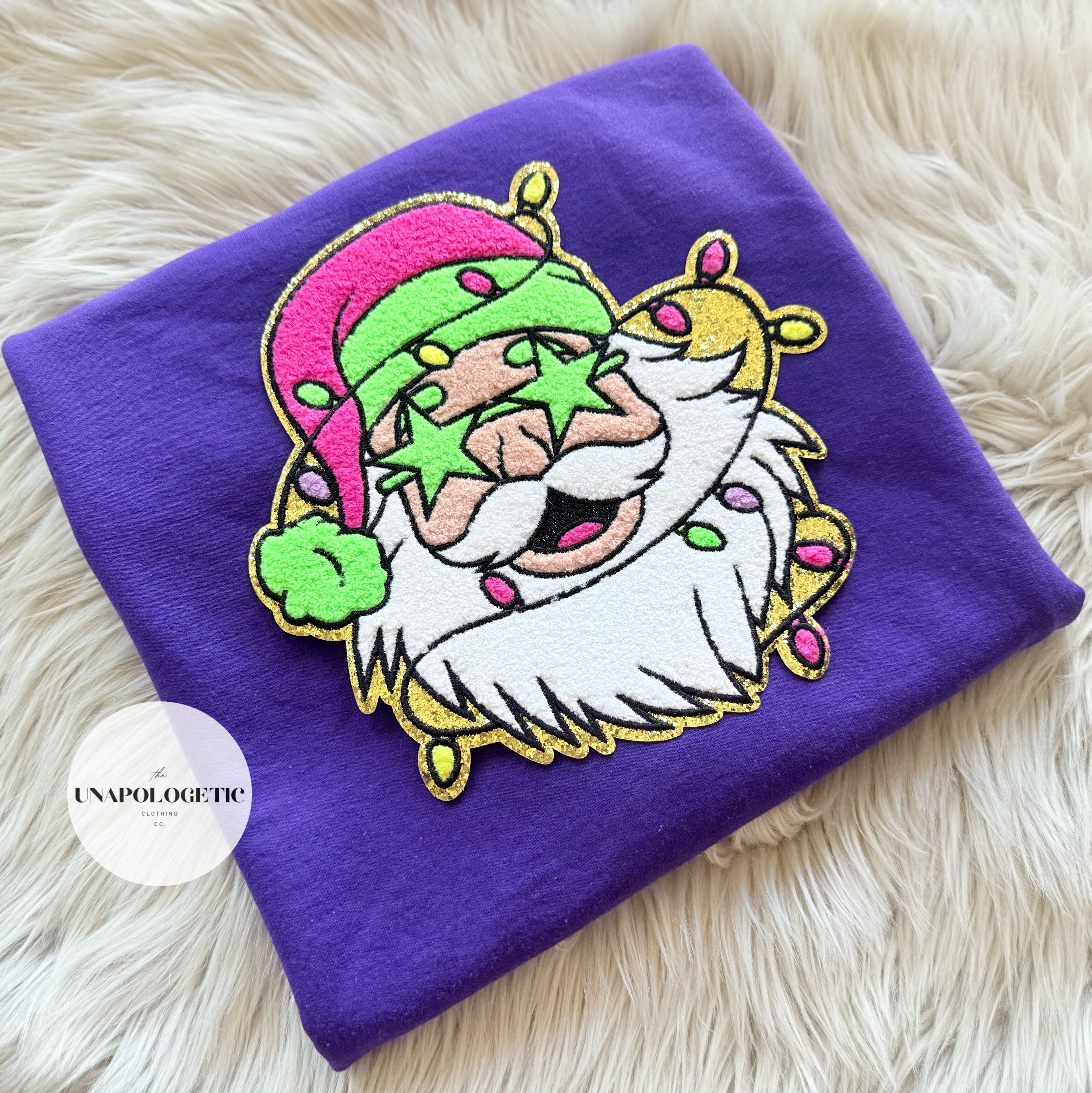 Santa Green Eyed Chenille Patch Sweatshirt - WS