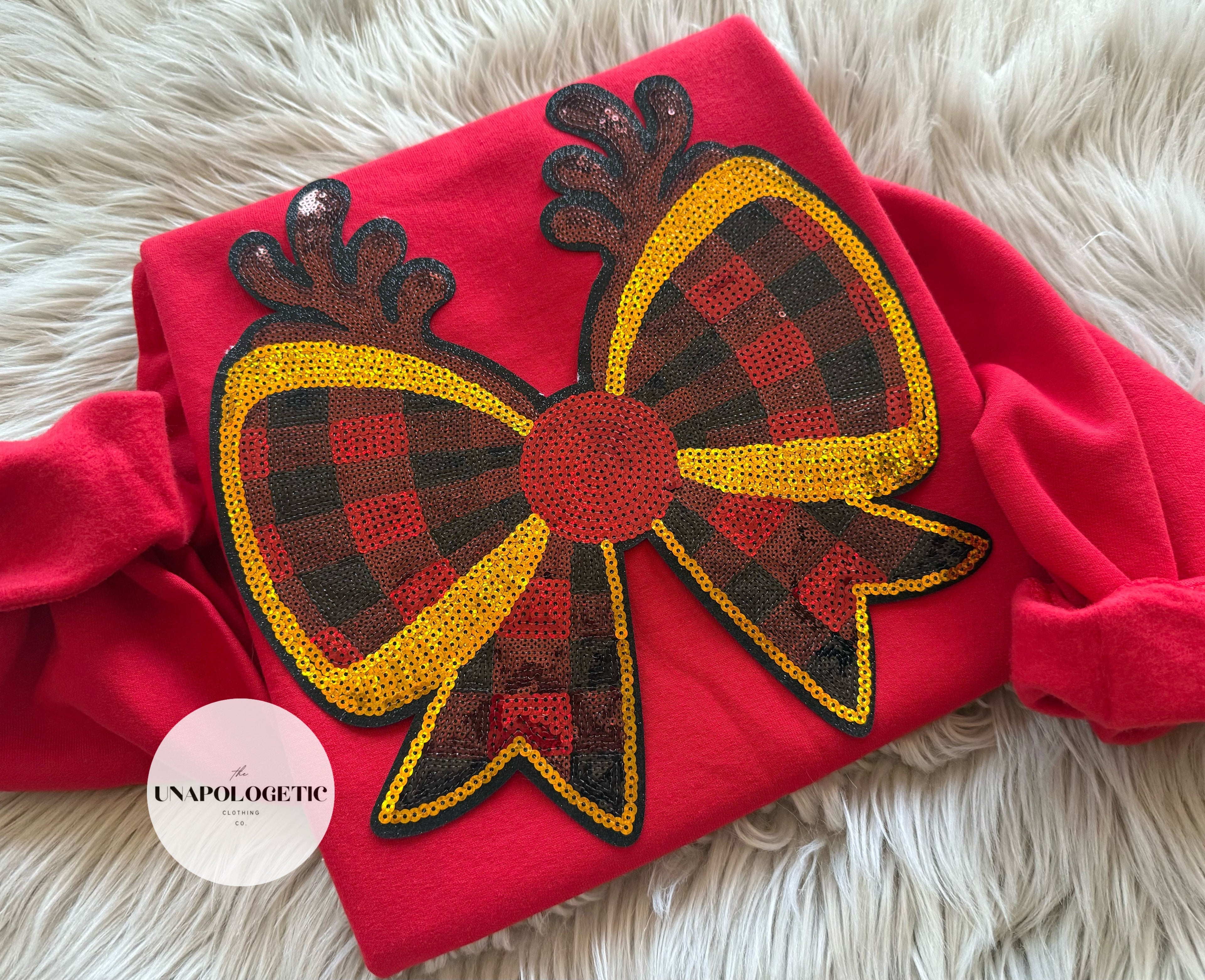 Reindeer Bow Sequin Patch Sweatshirt - WS