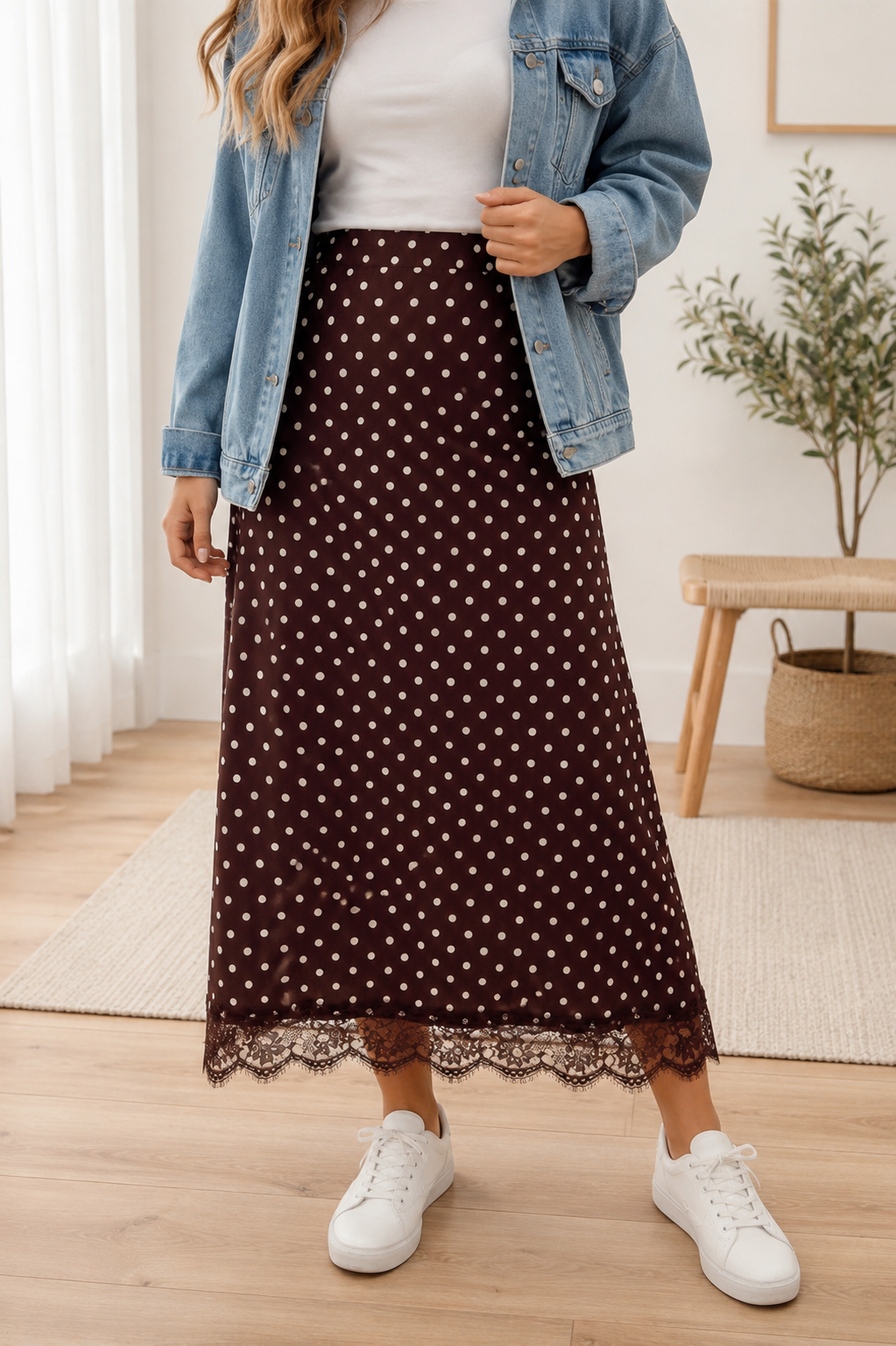 Brown Polka Dot Lace Skirt