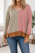 Brown Striped Plus Blouse