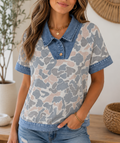 Camo Denim Polo Top