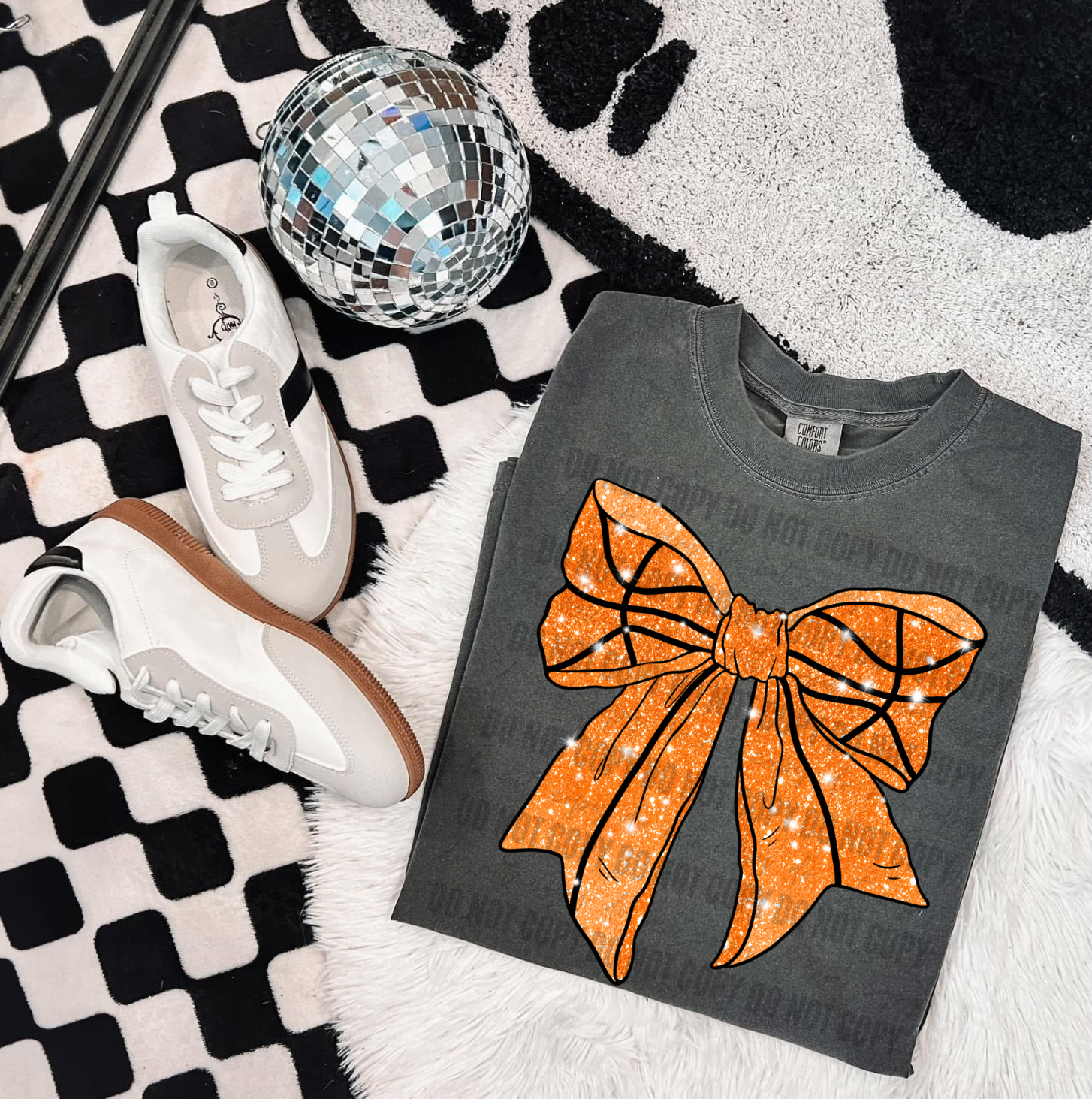 Faux Glitter Basketball Bow - WS