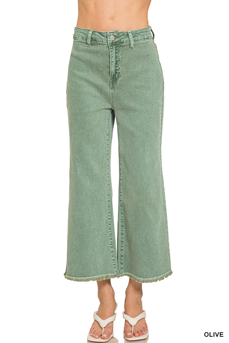 Cropped Frayed Hem Straight Jeans Zenana New RTS